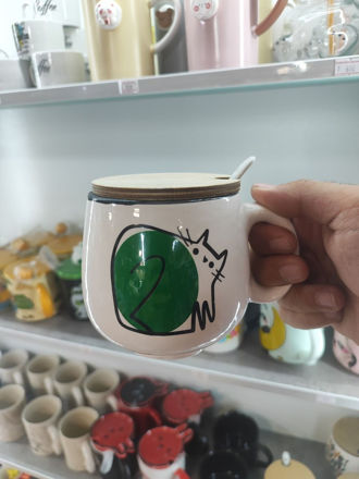 تصویر  ماگ درب چوبی و قاشقدار
